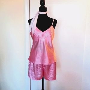 💟🤍Vintage Roper Baby Pink Babydoll Pajamas Set. White Piping on Tank Top. Sz L